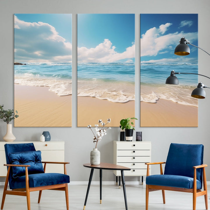 Ocean Wall Art, Beach Landscape Canvas, Set of Print, Nature Art Print, Modern Living Room Apartment Decor