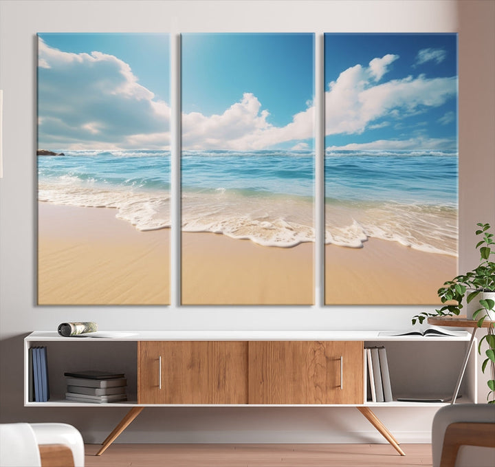 Ocean Wall Art, Beach Landscape Canvas, Set of Print, Nature Art Print, Modern Living Room Apartment Decor