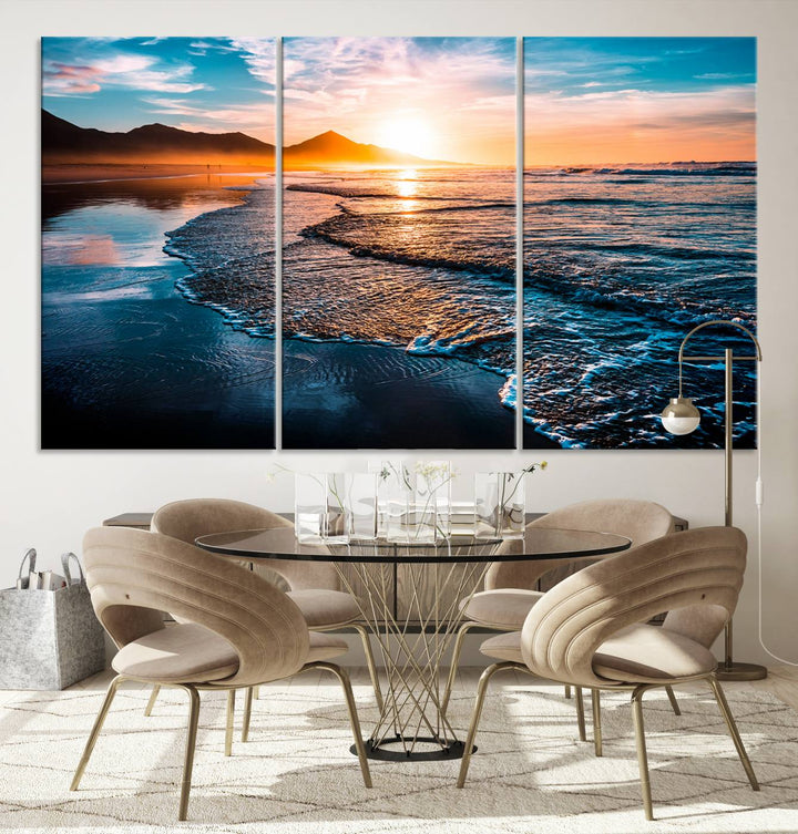 Ocean Waves Canvas Wall Art Print - Serene Beach Scene with Crystal Blue Water, Large Coastal Sunset Wall Art for Living Room, Ready to Hang Decor