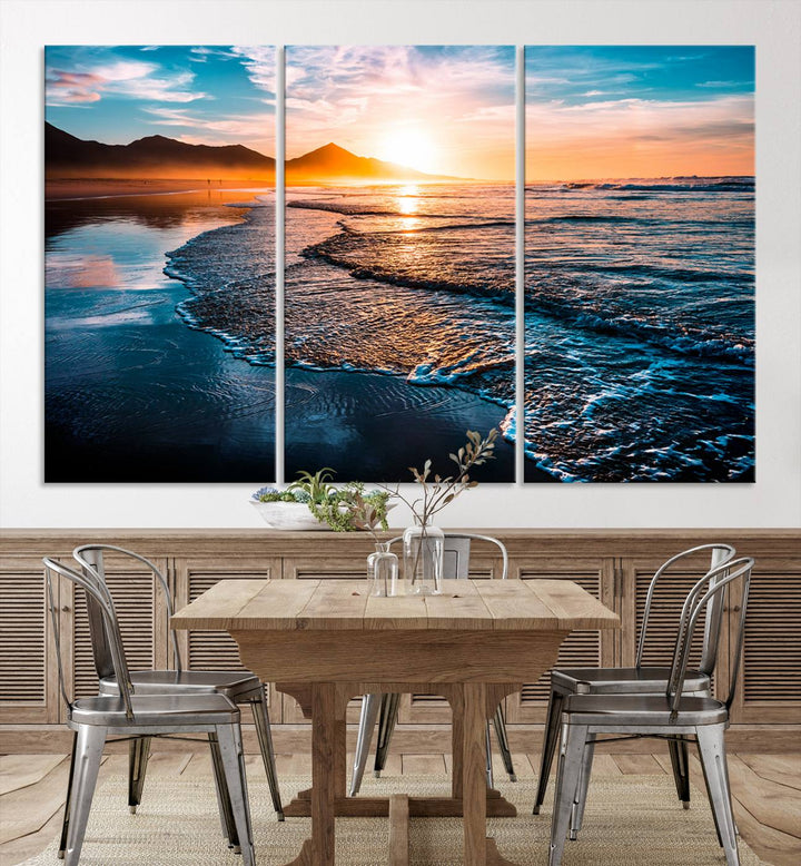 Ocean Waves Canvas Wall Art Print - Serene Beach Scene with Crystal Blue Water, Large Coastal Sunset Wall Art for Living Room, Ready to Hang Decor