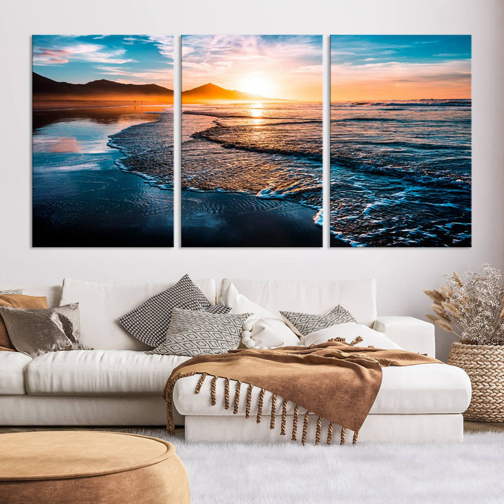 Ocean Waves Canvas Wall Art Print - Serene Beach Scene with Crystal Blue Water, Large Coastal Sunset Wall Art for Living Room, Ready to Hang Decor