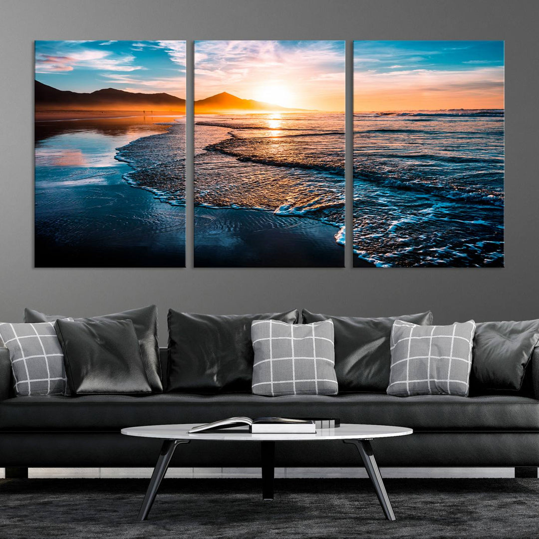 Ocean Waves Canvas Wall Art Print - Serene Beach Scene with Crystal Blue Water, Large Coastal Sunset Wall Art for Living Room, Ready to Hang Decor