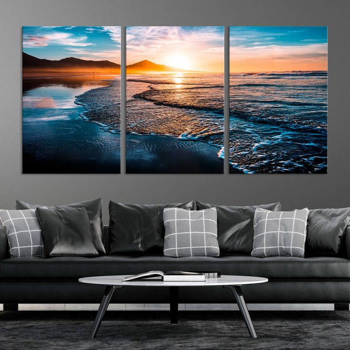 Ocean Waves Canvas Wall Art Print - Serene Beach Scene with Crystal Blue Water, Large Coastal Sunset Wall Art for Living Room, Ready to Hang Decor