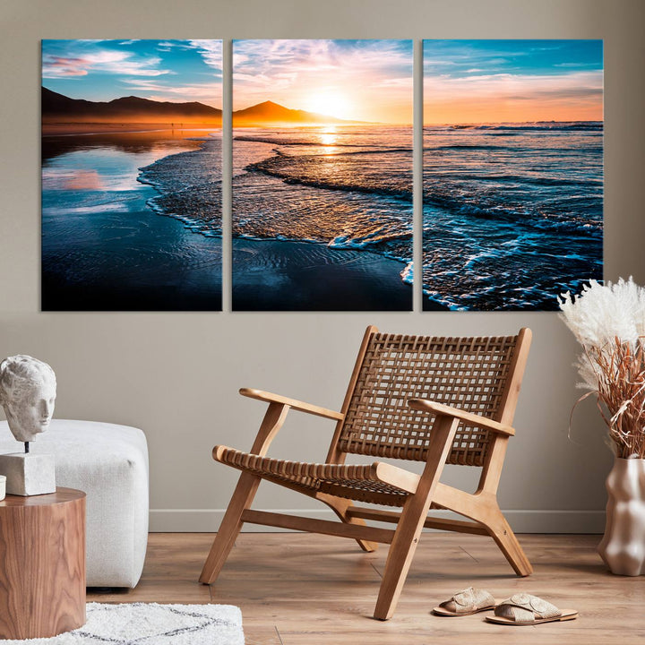 Ocean Waves Canvas Wall Art Print - Serene Beach Scene with Crystal Blue Water, Large Coastal Sunset Wall Art for Living Room, Ready to Hang Decor