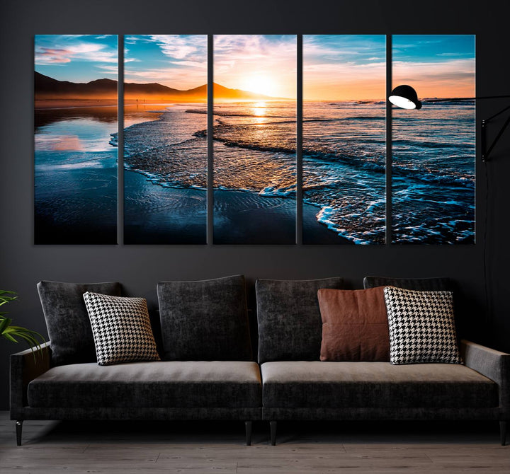 Ocean Waves Canvas Wall Art Print - Serene Beach Scene with Crystal Blue Water, Large Coastal Sunset Wall Art for Living Room, Ready to Hang Decor