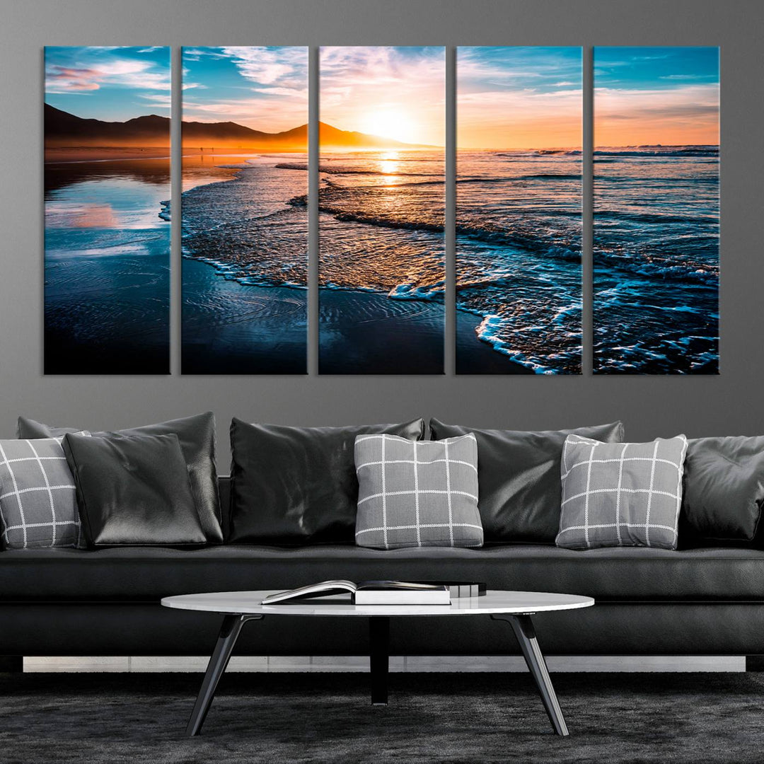 Ocean Waves Canvas Wall Art Print - Serene Beach Scene with Crystal Blue Water, Large Coastal Sunset Wall Art for Living Room, Ready to Hang Decor