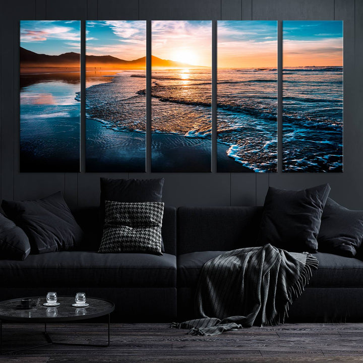 Ocean Waves Canvas Wall Art Print - Serene Beach Scene with Crystal Blue Water, Large Coastal Sunset Wall Art for Living Room, Ready to Hang Decor