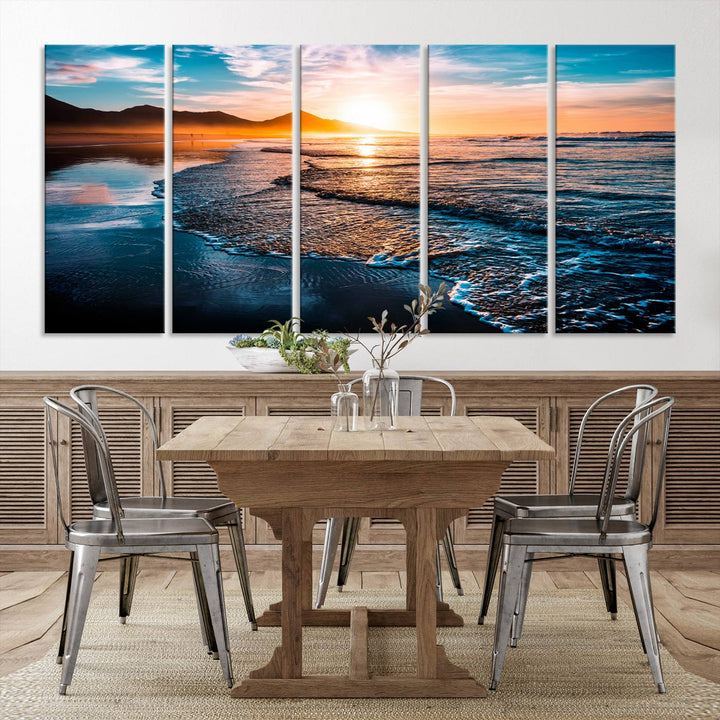 Ocean Waves Canvas Wall Art Print - Serene Beach Scene with Crystal Blue Water, Large Coastal Sunset Wall Art for Living Room, Ready to Hang Decor