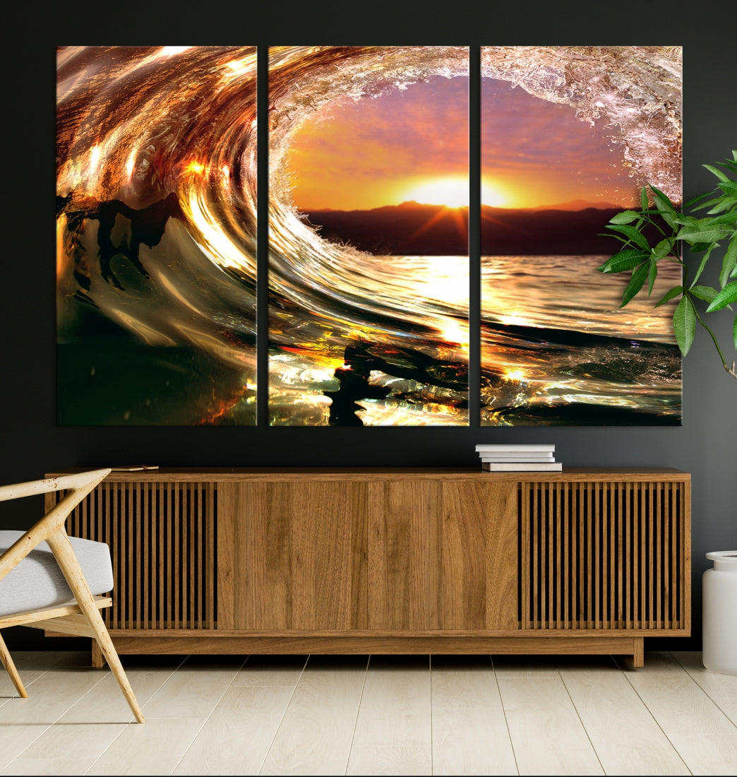 Ocean Waves Crash Under Radiant Sun Wall Art Canvas Print