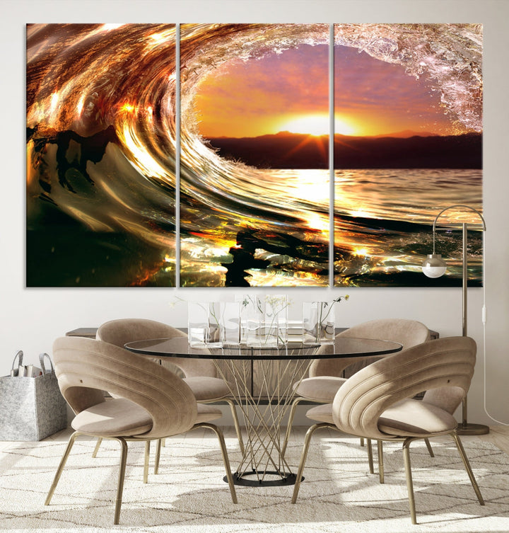 Ocean Waves Crash Under Radiant Sun Wall Art Canvas Print