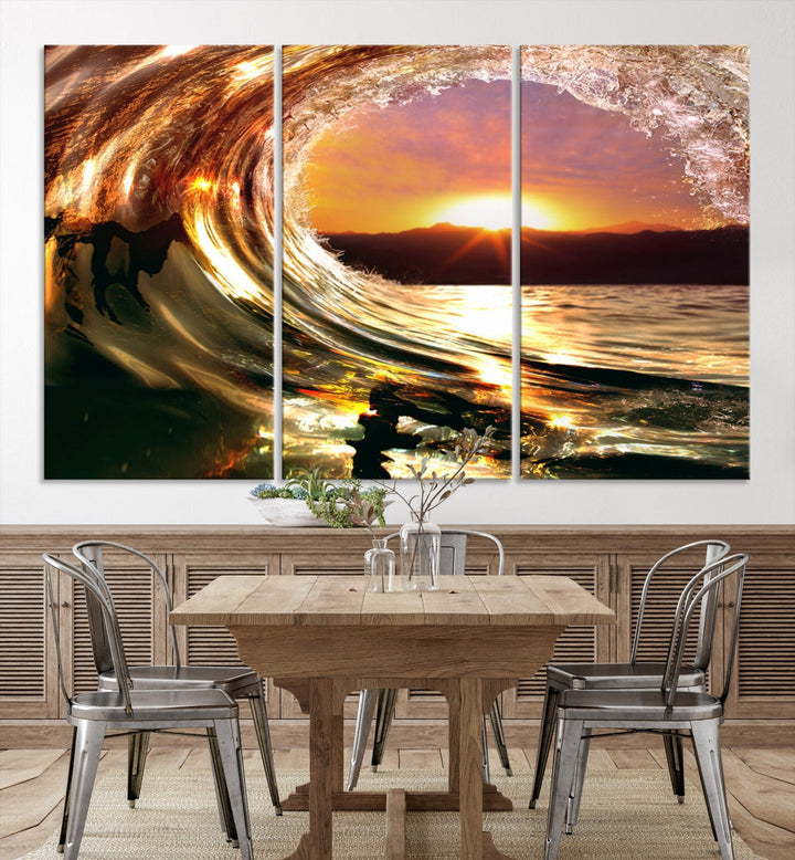 Ocean Waves Crash Under Radiant Sun Wall Art Canvas Print