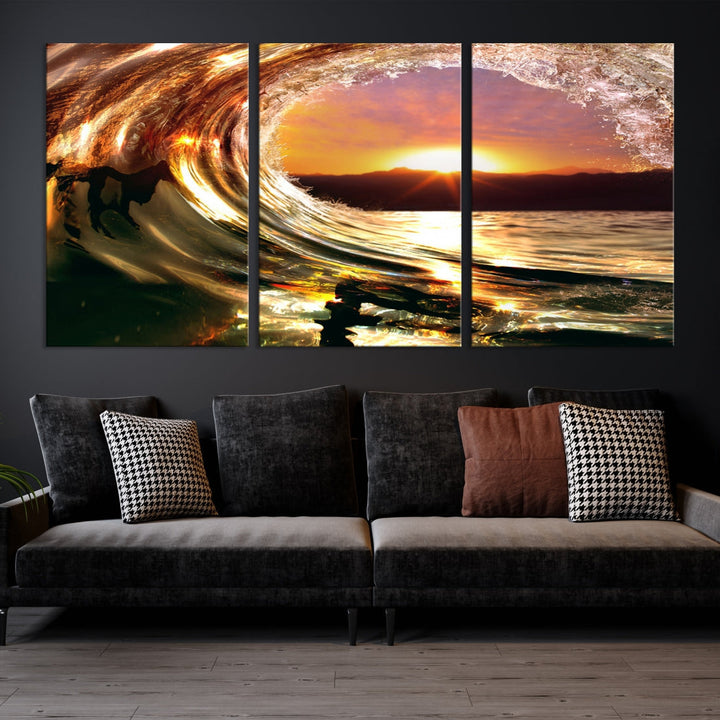 Ocean Waves Crash Under Radiant Sun Wall Art Canvas Print