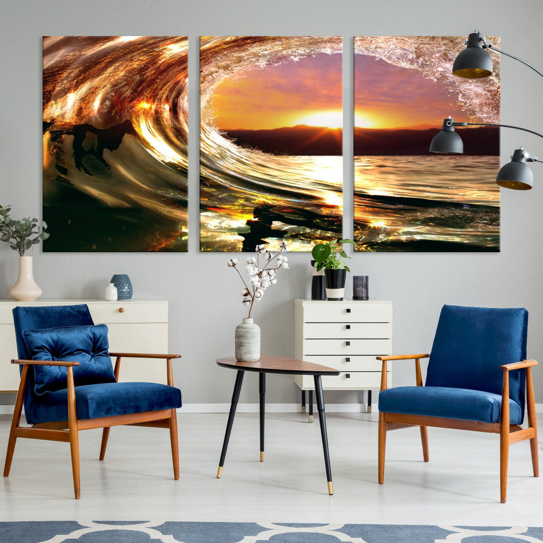 Ocean Waves Crash Under Radiant Sun Wall Art Canvas Print