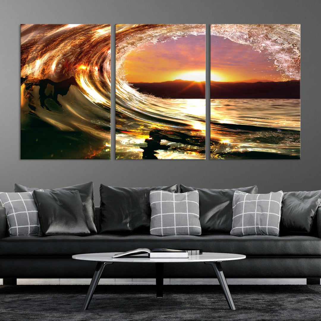 Ocean Waves Crash Under Radiant Sun Wall Art Canvas Print