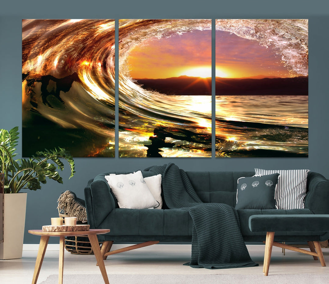 Ocean Waves Crash Under Radiant Sun Wall Art Canvas Print