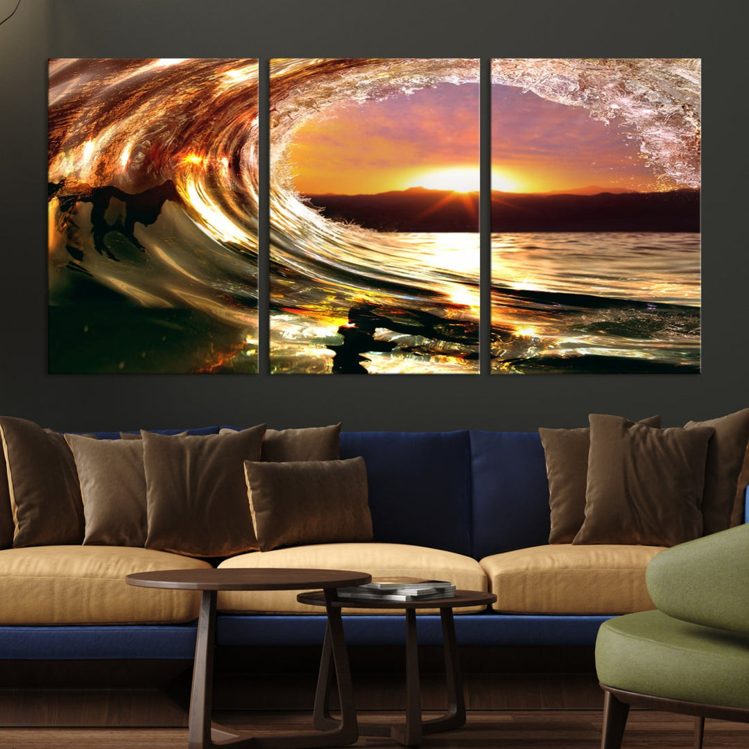 Ocean Waves Crash Under Radiant Sun Wall Art Canvas Print