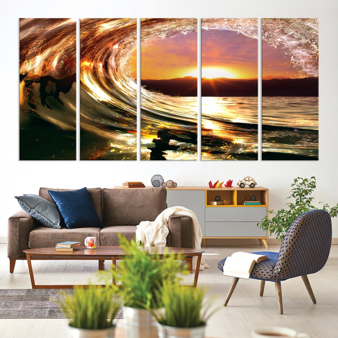 Ocean Waves Crash Under Radiant Sun Wall Art Canvas Print