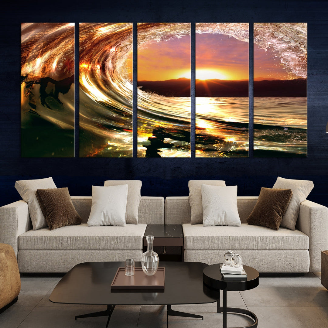 Ocean Waves Crash Under Radiant Sun Wall Art Canvas Print