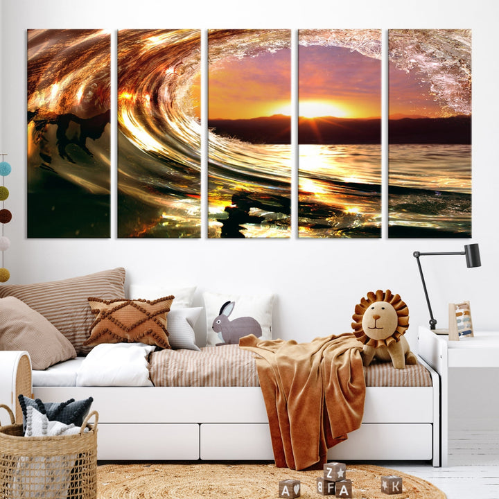 Ocean Waves Crash Under Radiant Sun Wall Art Canvas Print