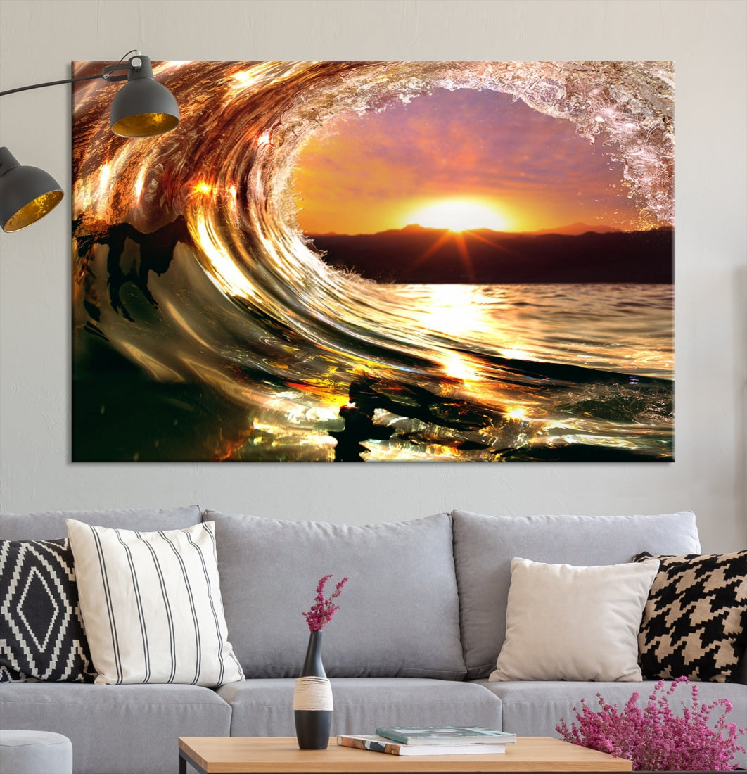 Ocean Waves Crash Under Radiant Sun Wall Art Canvas Print