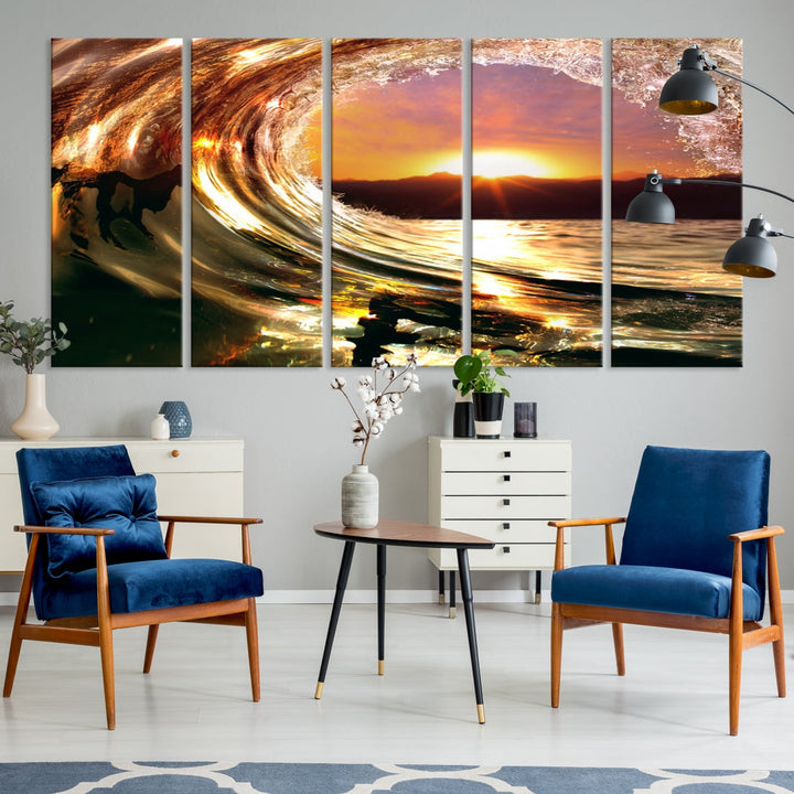 Ocean Waves Crash Under Radiant Sun Wall Art Canvas Print