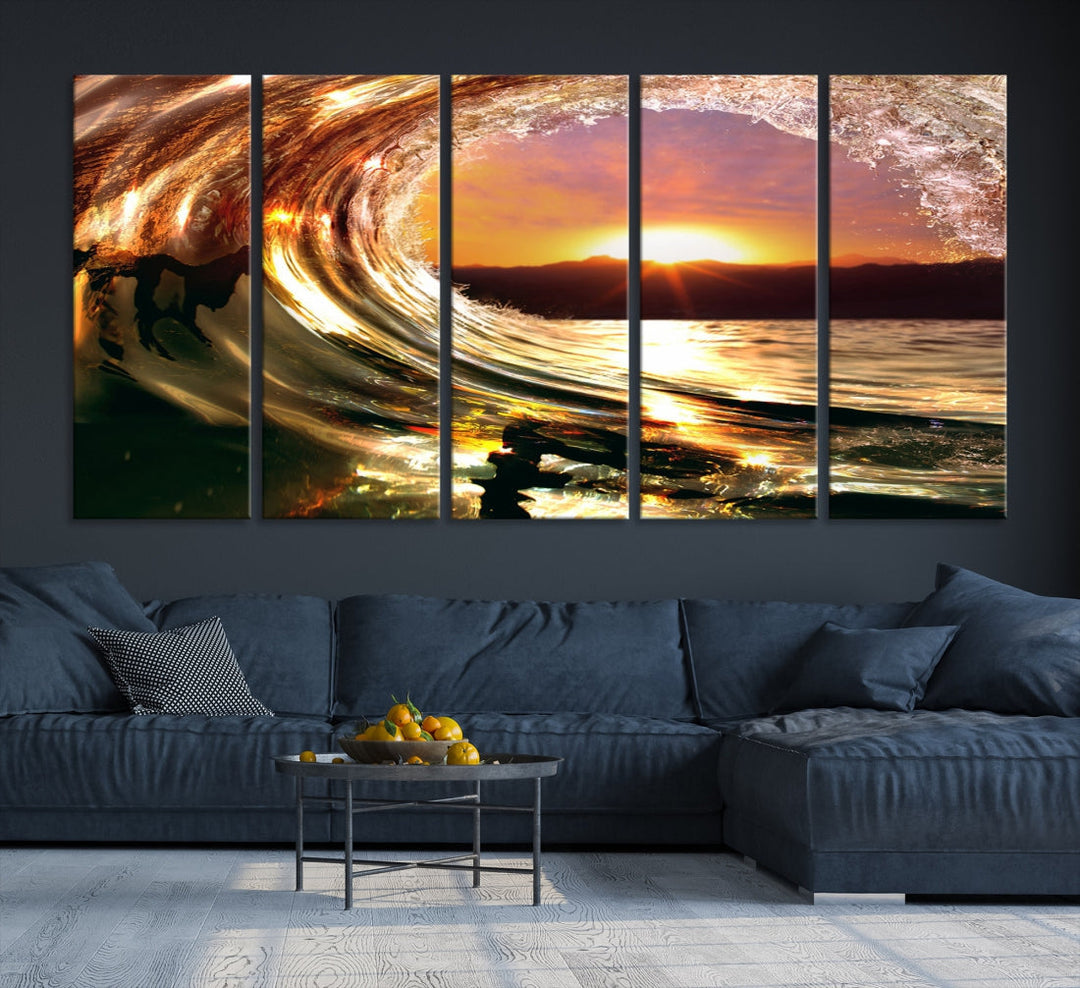 Ocean Waves Crash Under Radiant Sun Wall Art Canvas Print