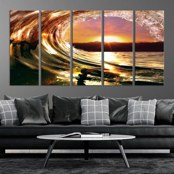 Ocean Waves Crash Under Radiant Sun Wall Art Canvas Print