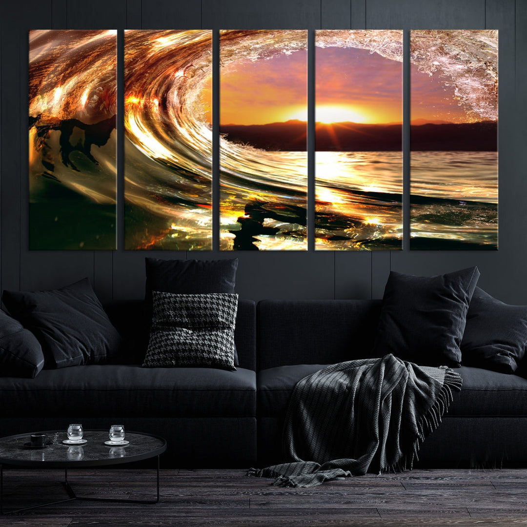 Ocean Waves Crash Under Radiant Sun Wall Art Canvas Print