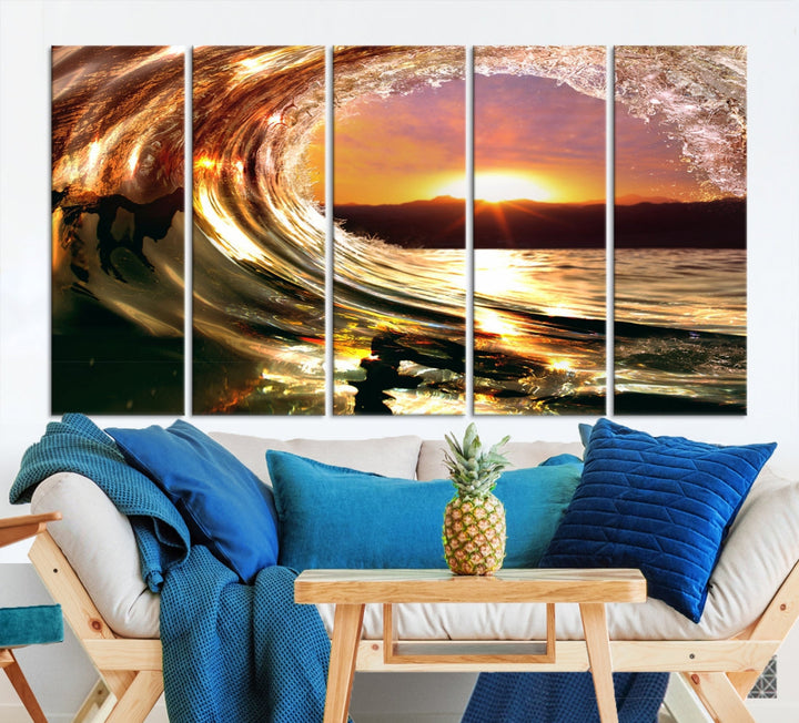 Ocean Waves Crash Under Radiant Sun Wall Art Canvas Print