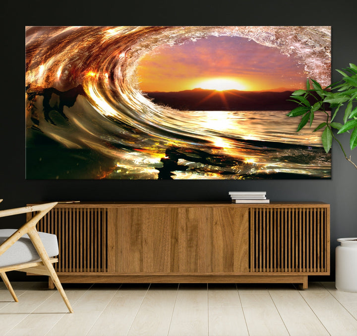 Ocean Waves Crash Under Radiant Sun Wall Art Canvas Print