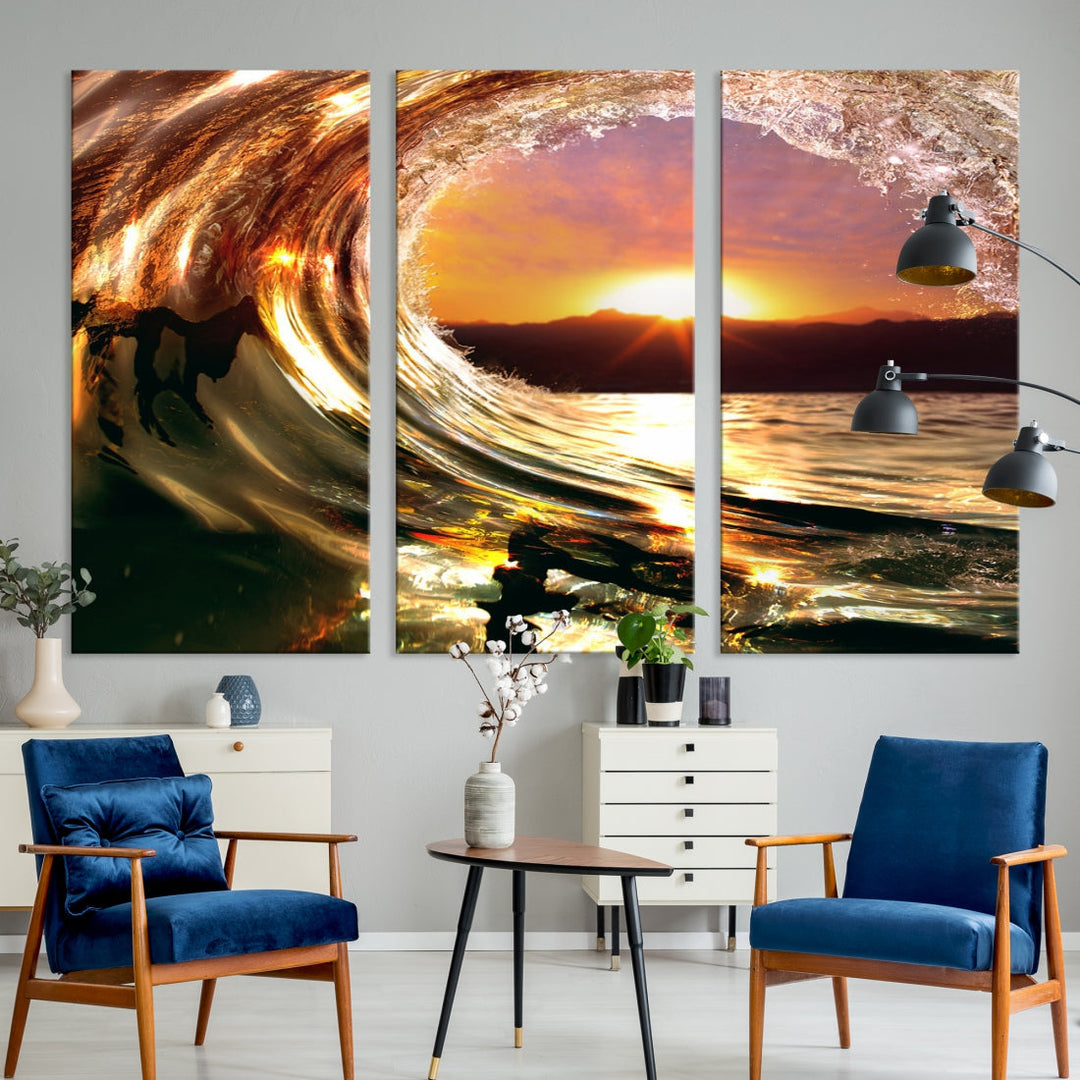 Ocean Waves Crash Under Radiant Sun Wall Art Canvas Print