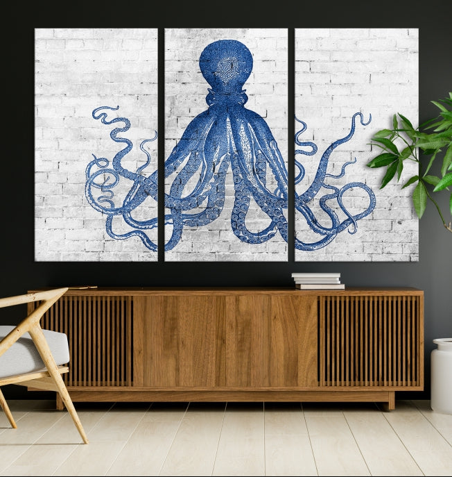 Octopus with Brick Wall Background Large Canvas Art Print for Living Room Decor