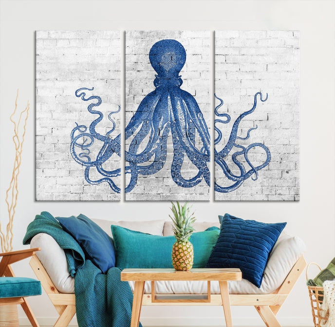 Octopus with Brick Wall Background Large Canvas Art Print for Living Room Decor