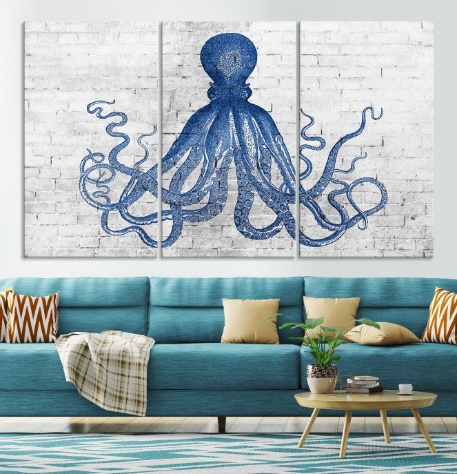 Octopus with Brick Wall Background Large Canvas Art Print for Living Room Decor