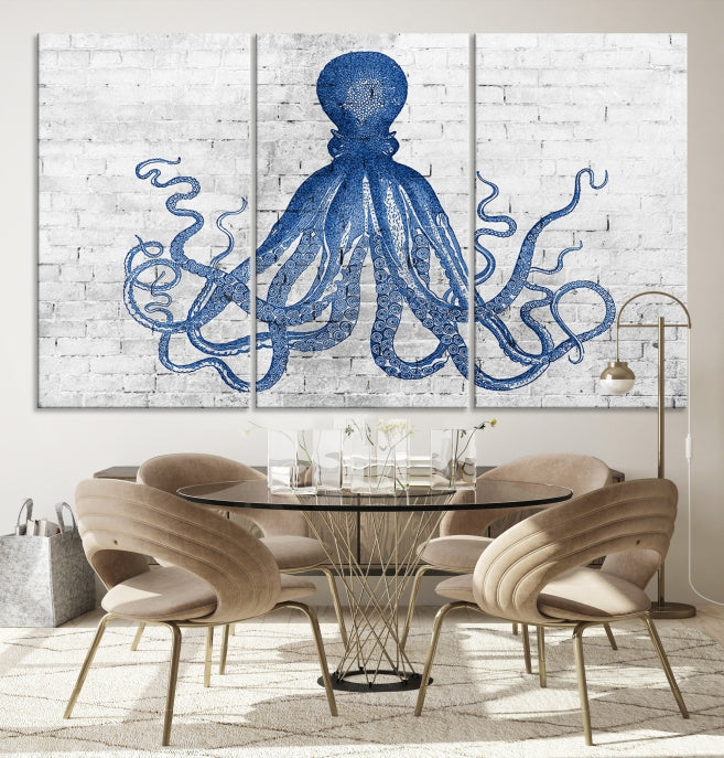 Octopus with Brick Wall Background Large Canvas Art Print for Living Room Decor