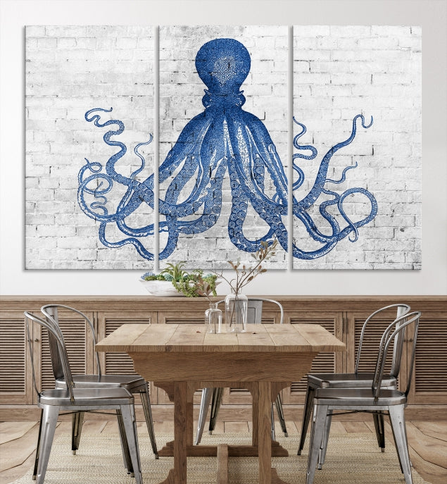 Octopus with Brick Wall Background Large Canvas Art Print for Living Room Decor