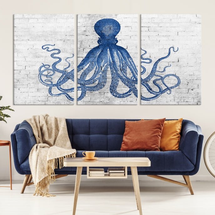 Octopus with Brick Wall Background Large Canvas Art Print for Living Room Decor