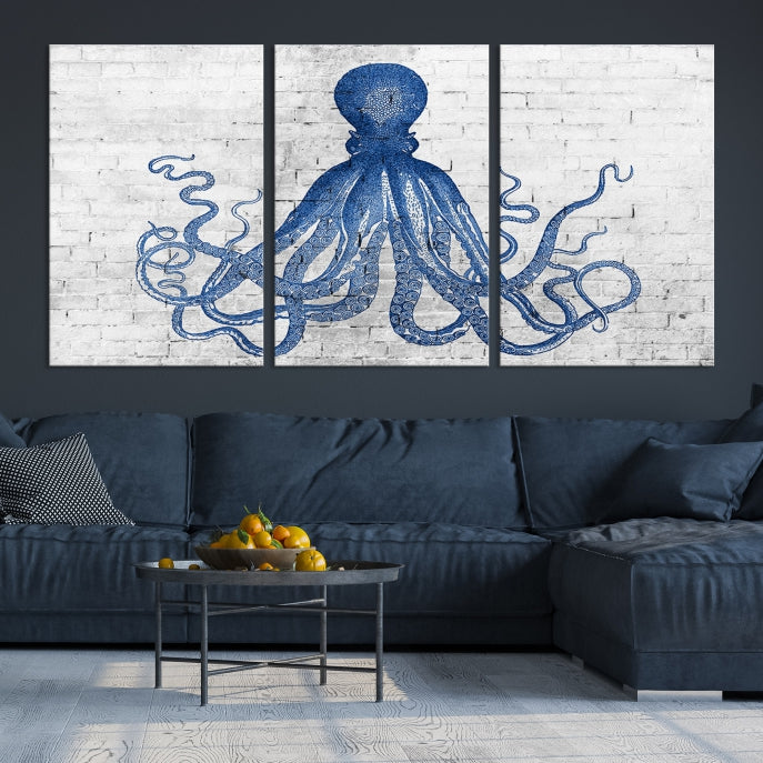 Octopus with Brick Wall Background Large Canvas Art Print for Living Room Decor