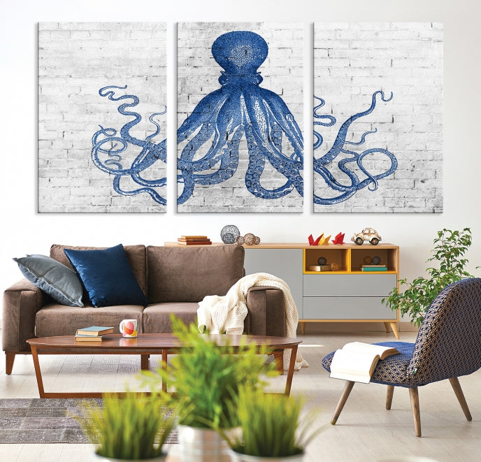 Octopus with Brick Wall Background Large Canvas Art Print for Living Room Decor