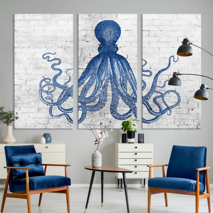 Octopus with Brick Wall Background Large Canvas Art Print for Living Room Decor