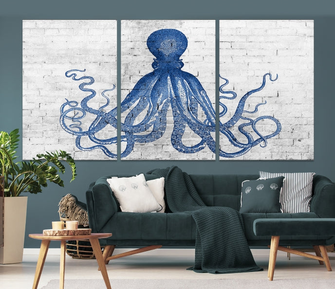 Octopus with Brick Wall Background Large Canvas Art Print for Living Room Decor