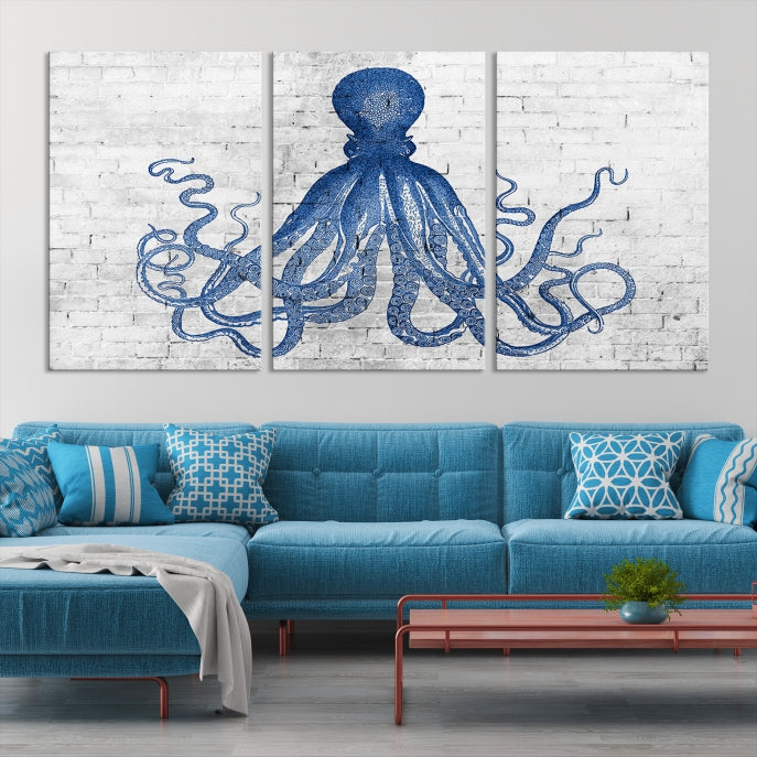 Octopus with Brick Wall Background Large Canvas Art Print for Living Room Decor