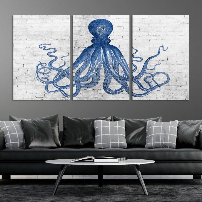 Octopus with Brick Wall Background Large Canvas Art Print for Living Room Decor