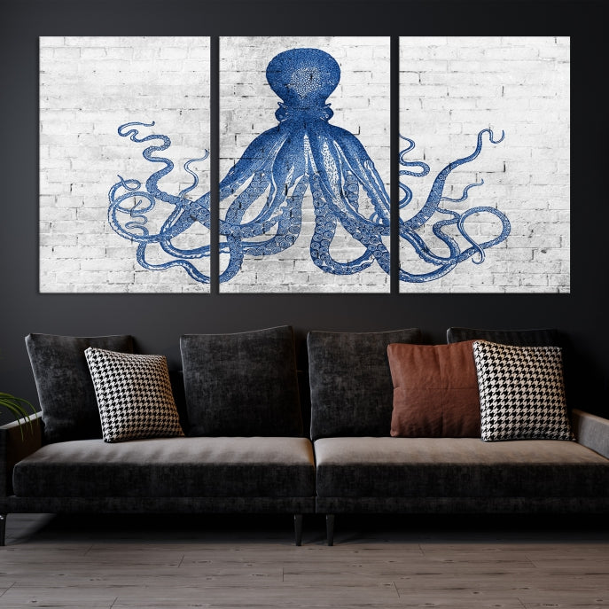 Octopus with Brick Wall Background Large Canvas Art Print for Living Room Decor