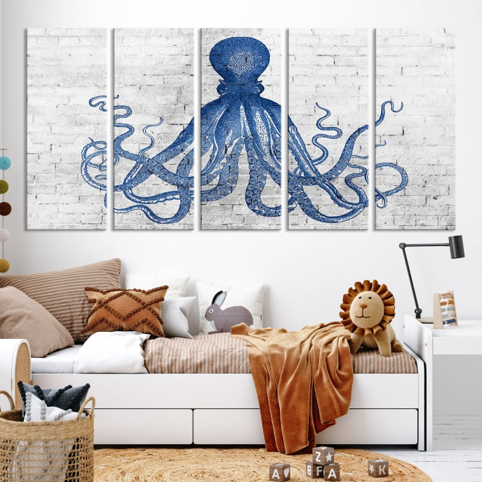 Octopus with Brick Wall Background Large Canvas Art Print for Living Room Decor