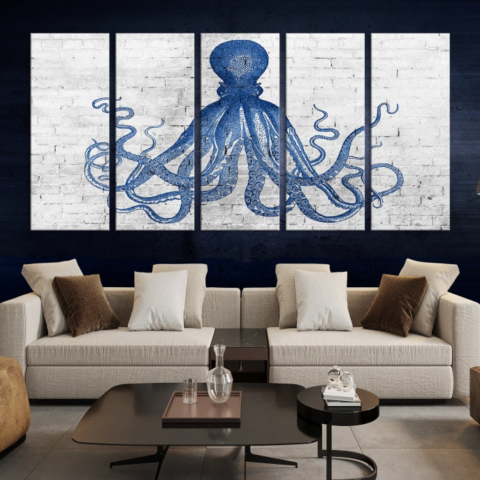 Octopus with Brick Wall Background Large Canvas Art Print for Living Room Decor