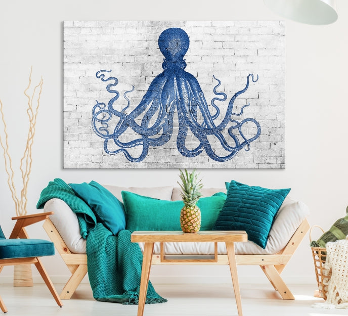 Octopus with Brick Wall Background Large Canvas Art Print for Living Room Decor