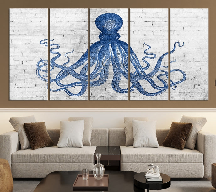 Octopus with Brick Wall Background Large Canvas Art Print for Living Room Decor