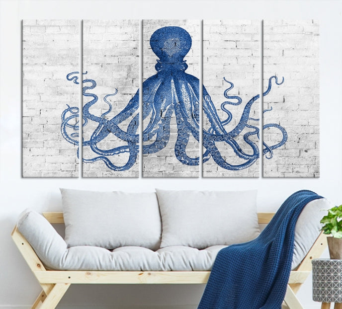 Octopus with Brick Wall Background Large Canvas Art Print for Living Room Decor