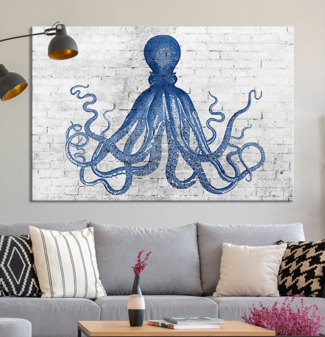 Octopus with Brick Wall Background Large Canvas Art Print for Living Room Decor